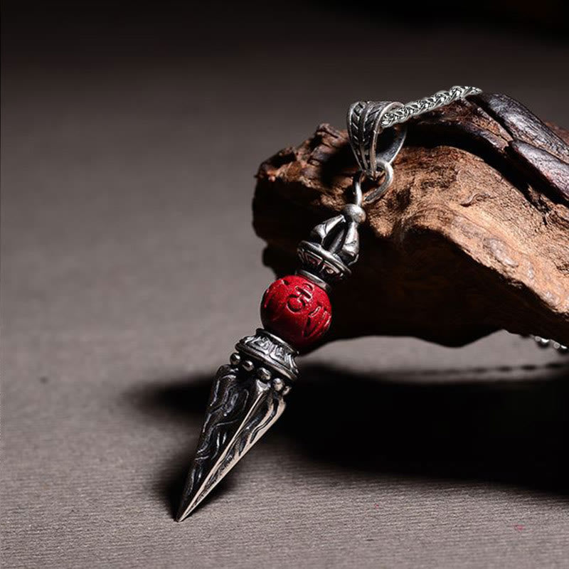 Buddha Stones Collarín de Bendición con Péndulo de Patrón de Cinnabar Sánscrito Dorje Vajra