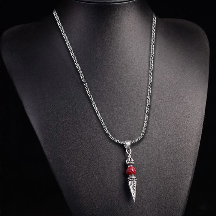 Buddha Stones Collarín de Bendición con Péndulo de Patrón de Cinnabar Sánscrito Dorje Vajra