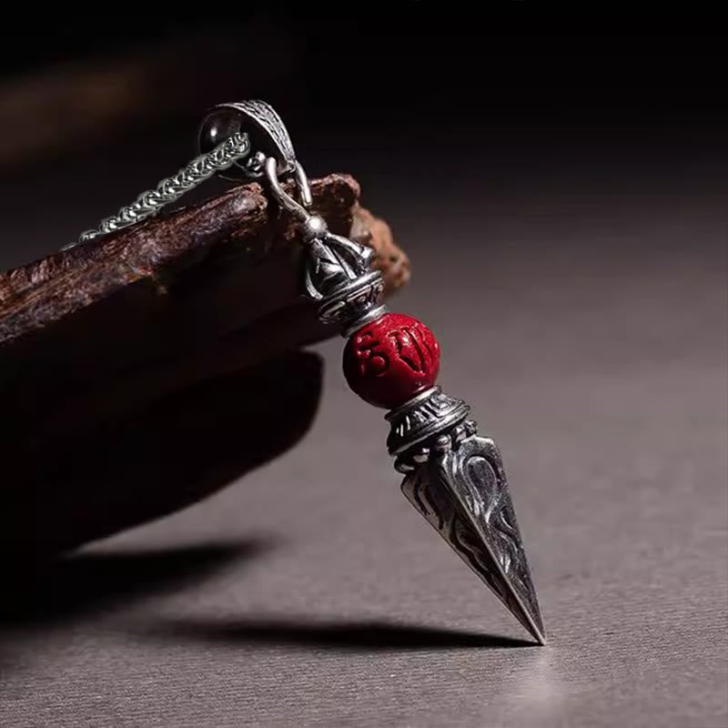 Buddha Stones Collarín de Bendición con Péndulo de Patrón de Cinnabar Sánscrito Dorje Vajra