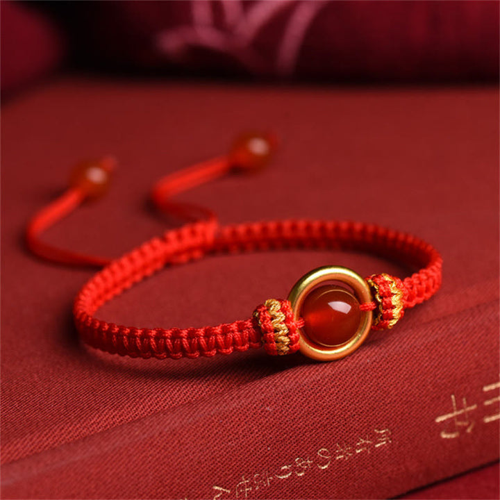 Pulsera con abalorio de ágata roja Buddha Stones, hebilla de paz con cuerda calmante