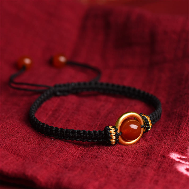 Pulsera con abalorio de ágata roja Buddha Stones, hebilla de paz con cuerda calmante
