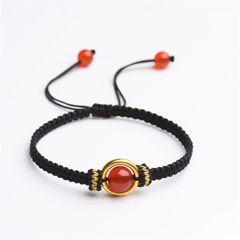 Pulsera con abalorio de ágata roja Buddha Stones, hebilla de paz con cuerda calmante
