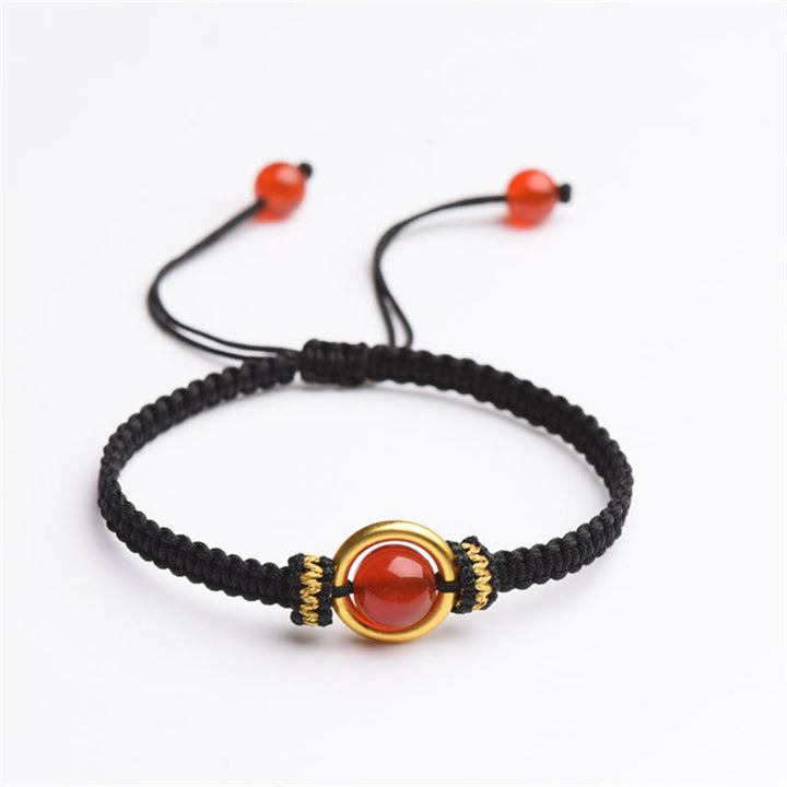 Pulsera con abalorio de ágata roja Buddha Stones, hebilla de paz con cuerda calmante
