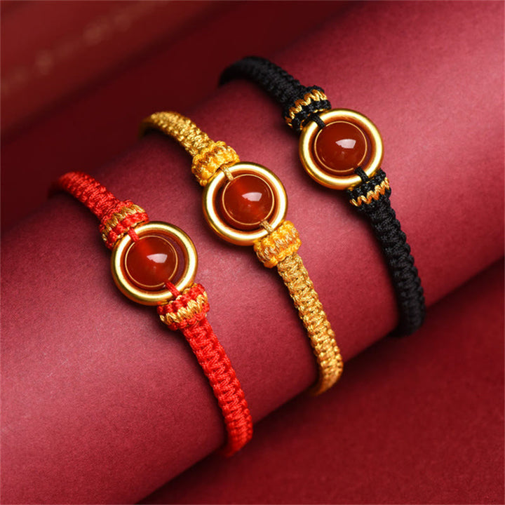 Pulsera con abalorio de ágata roja Buddha Stones, hebilla de paz con cuerda calmante
