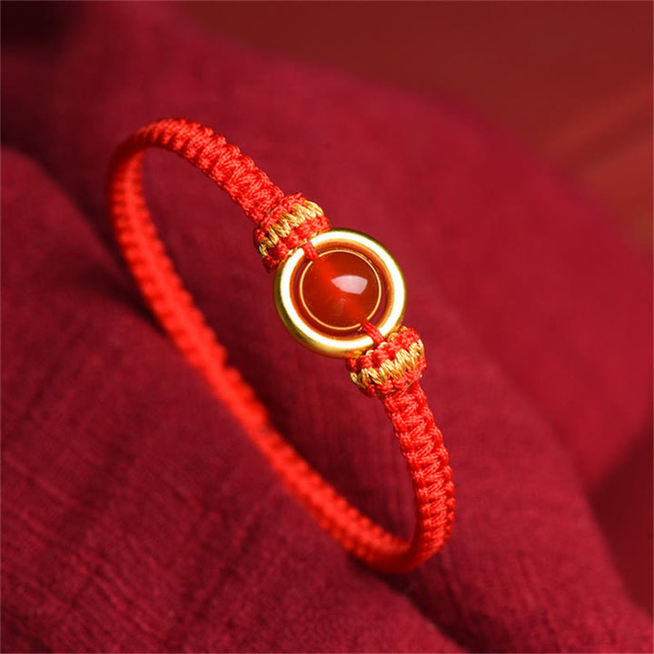 Pulsera con abalorio de ágata roja Buddha Stones, hebilla de paz con cuerda calmante