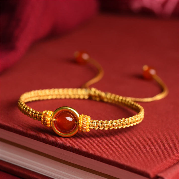 Pulsera con abalorio de ágata roja Buddha Stones, hebilla de paz con cuerda calmante