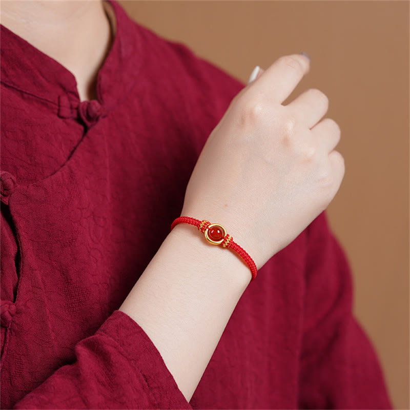 Pulsera con abalorio de ágata roja Buddha Stones, hebilla de paz con cuerda calmante
