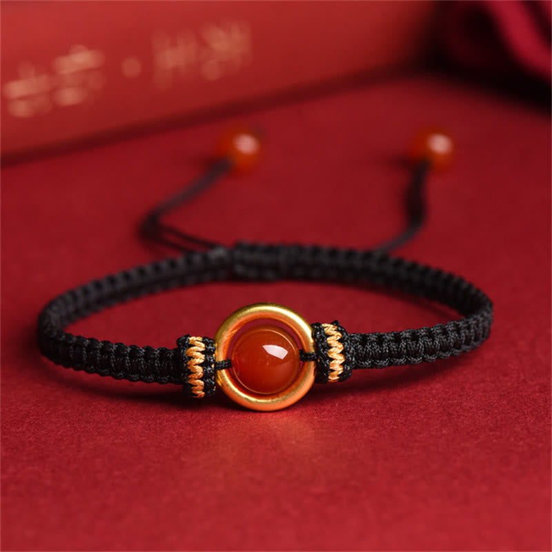 Pulsera con abalorio de ágata roja Buddha Stones, hebilla de paz con cuerda calmante