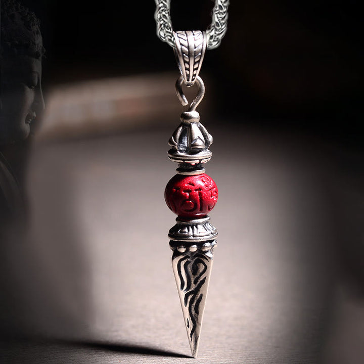 Buddha Stones Collarín de Bendición con Péndulo de Patrón de Cinnabar Sánscrito Dorje Vajra