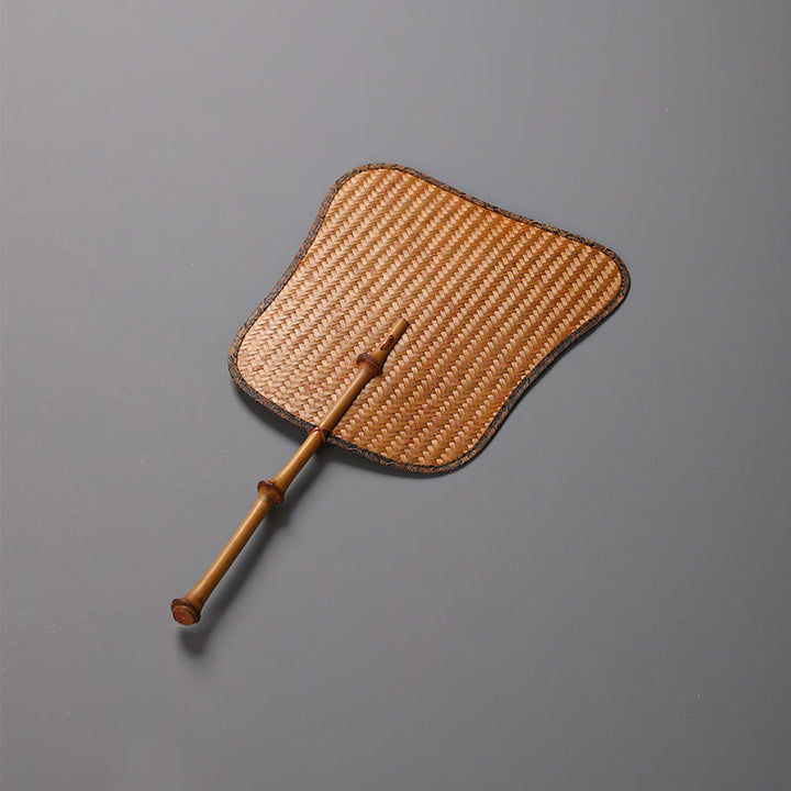 Buddha Stones Abanico de bambú del estilo chino hecho a mano con mango largo