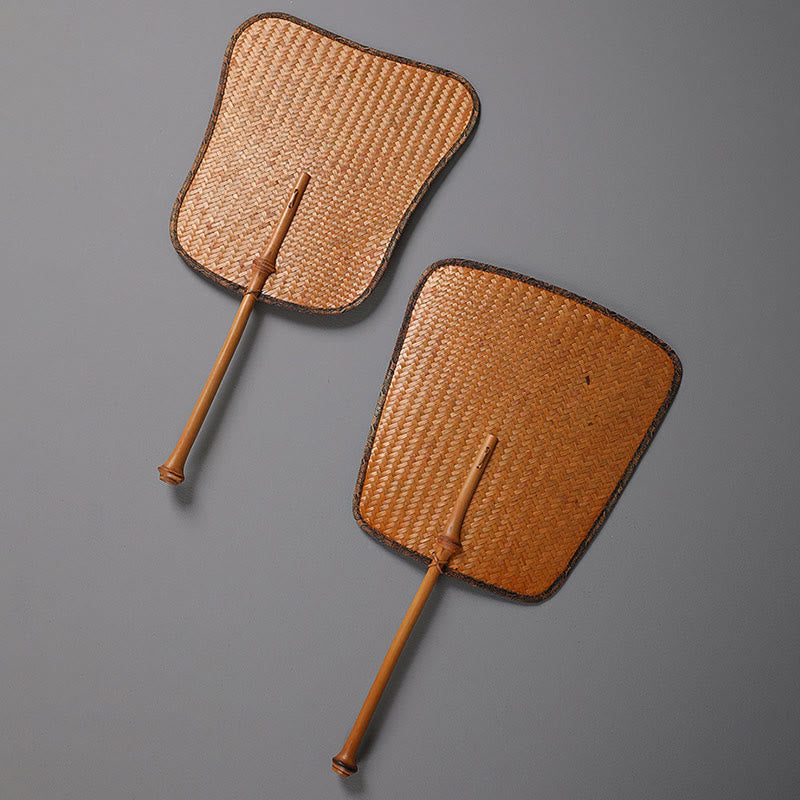 Buddha Stones Abanico de bambú del estilo chino hecho a mano con mango largo