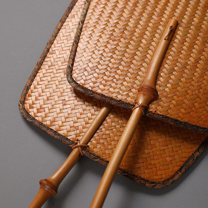 Buddha Stones Abanico de bambú del estilo chino hecho a mano con mango largo