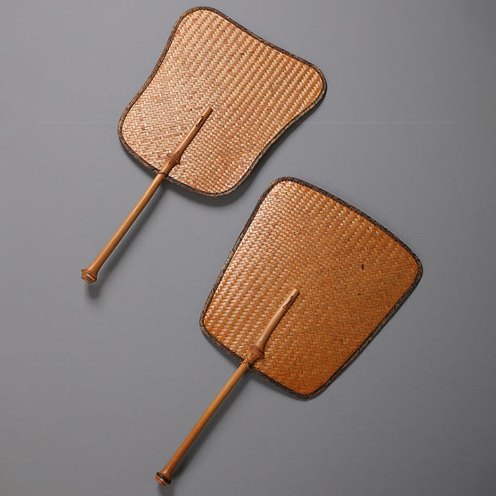 Buddha Stones Abanico de bambú del estilo chino hecho a mano con mango largo