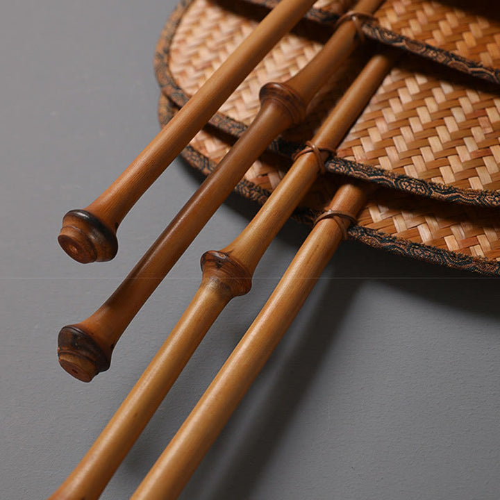 Buddha Stones Abanico de bambú del estilo chino hecho a mano con mango largo