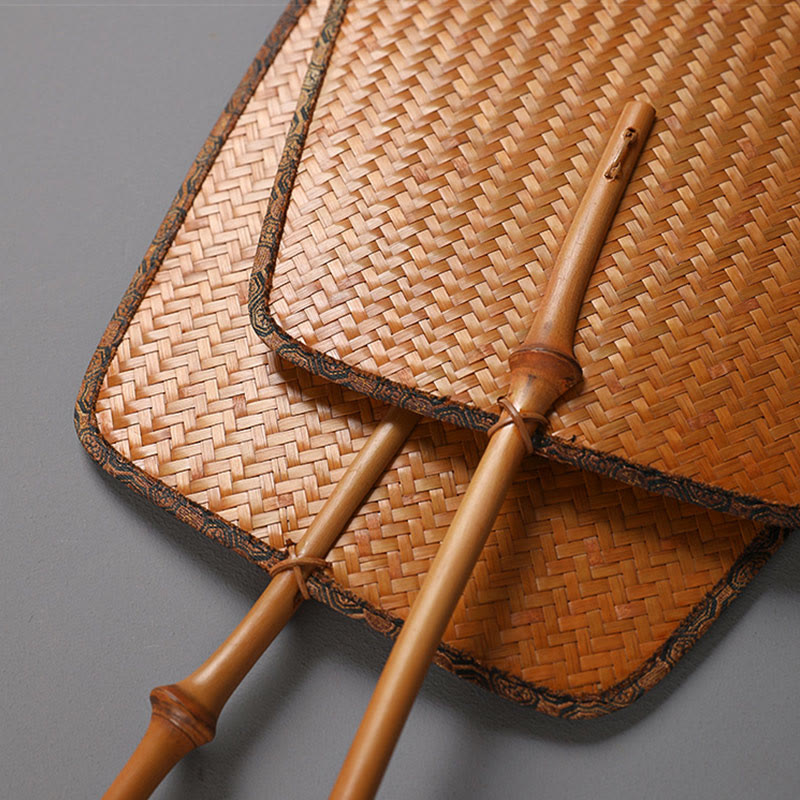 Buddha Stones Abanico de bambú del estilo chino hecho a mano con mango largo