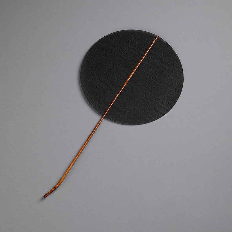 Buddha Stones Abanico de Estilo Chino Hecho a Mano con Mango Largo y Redondo de Bambú