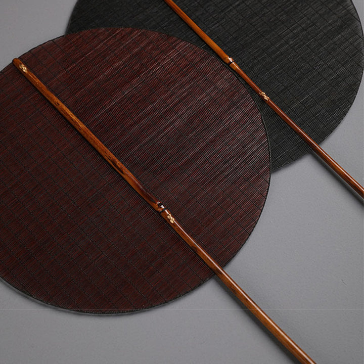 Buddha Stones Abanico de Estilo Chino Hecho a Mano con Mango Largo y Redondo de Bambú