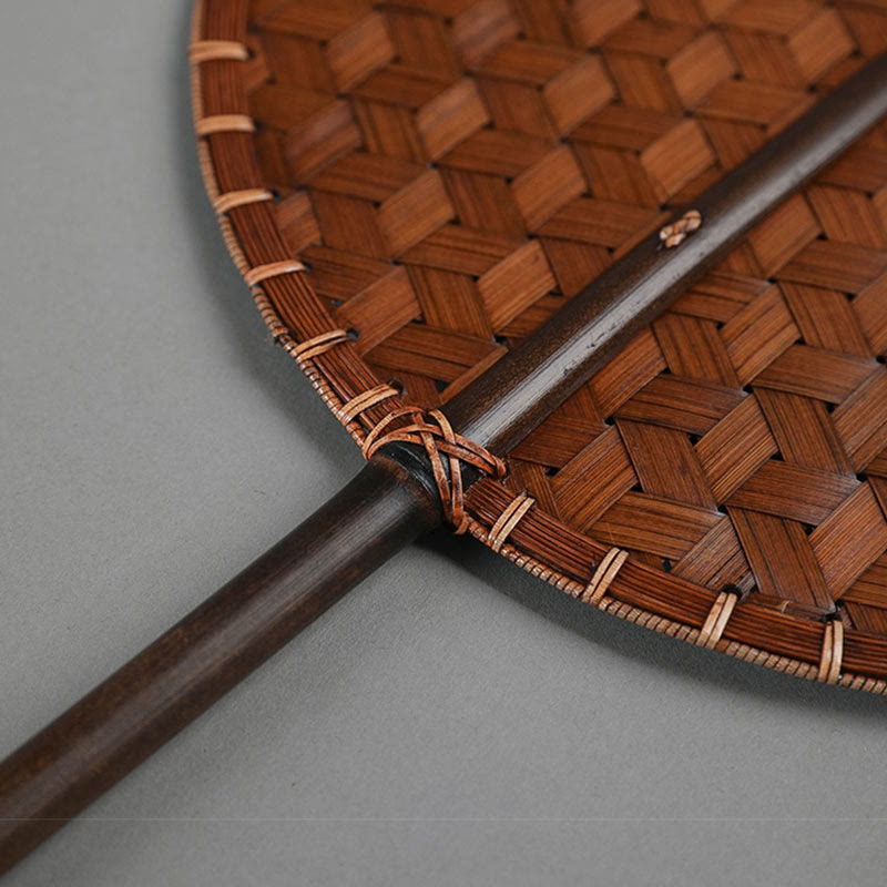 Buddha Stones estilo chino vintage abanico de mano redondo octogonal de bambú con mango largo