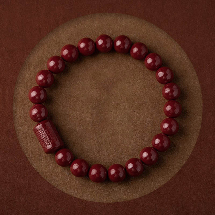 Pulsera de bendición de sutra de corazón de cinabrio natural con Buddha Stones