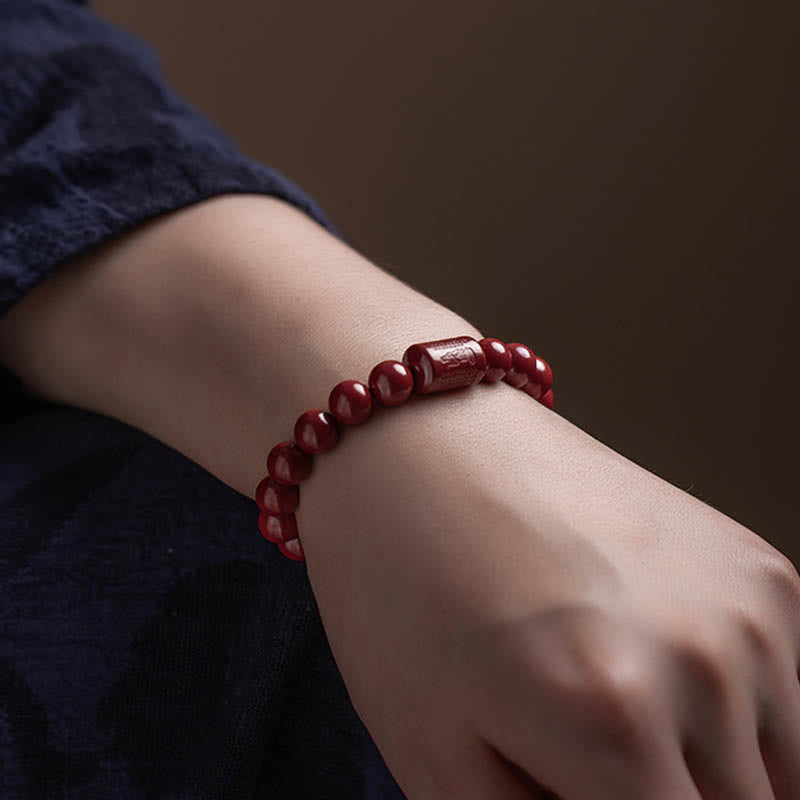 Pulsera de bendición de sutra de corazón de cinabrio natural con Buddha Stones