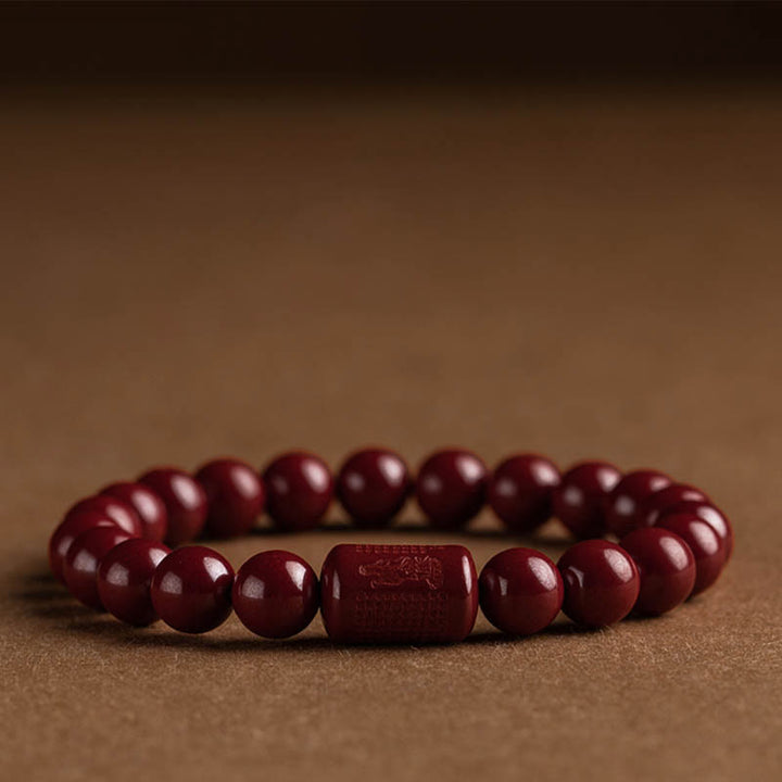 Pulsera de bendición de sutra de corazón de cinabrio natural con Buddha Stones