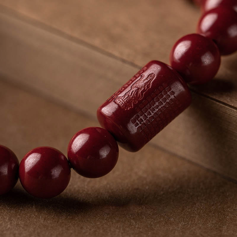 Pulsera de bendición de sutra de corazón de cinabrio natural con Buddha Stones