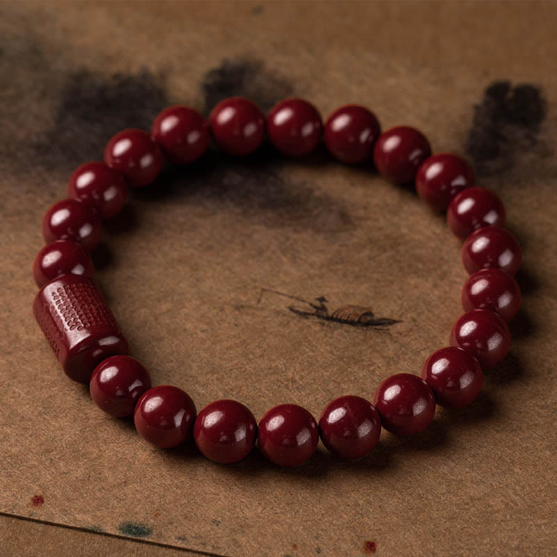 Pulsera de bendición de sutra de corazón de cinabrio natural con Buddha Stones