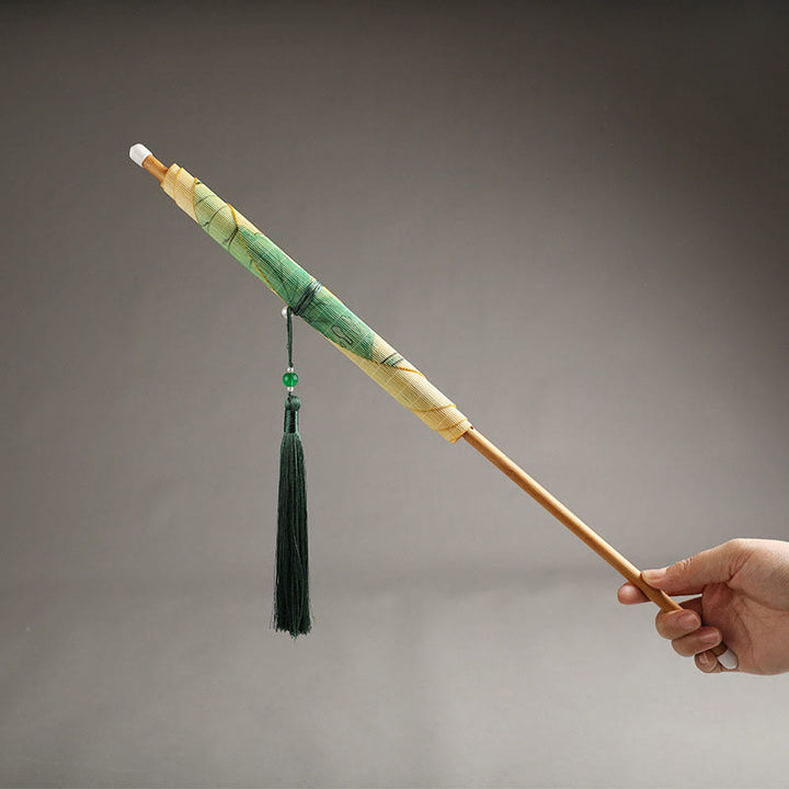 Buddha Stones Hecho a mano Pájaros Flores Caquis Fruta Peces Koi Loto Bambú Abanico portátil con mango largo y enrollable