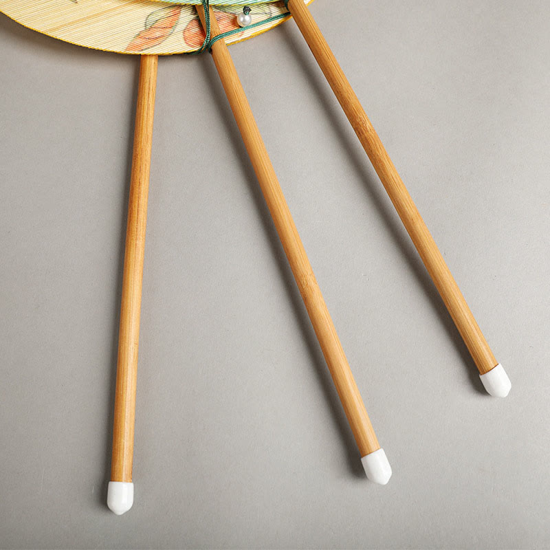 Buddha Stones Hecho a mano Pájaros Flores Caquis Fruta Peces Koi Loto Bambú Abanico portátil con mango largo y enrollable