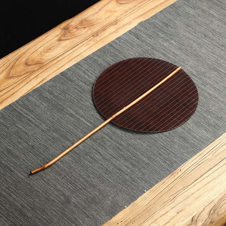 Buddha Stones Hecho a mano estilo chino abanico de bambú tejido redondo ovalado forma de plátano con mango largo