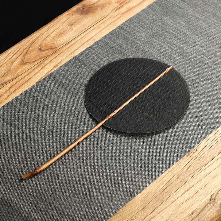 Buddha Stones Hecho a mano estilo chino abanico de bambú tejido redondo ovalado forma de plátano con mango largo