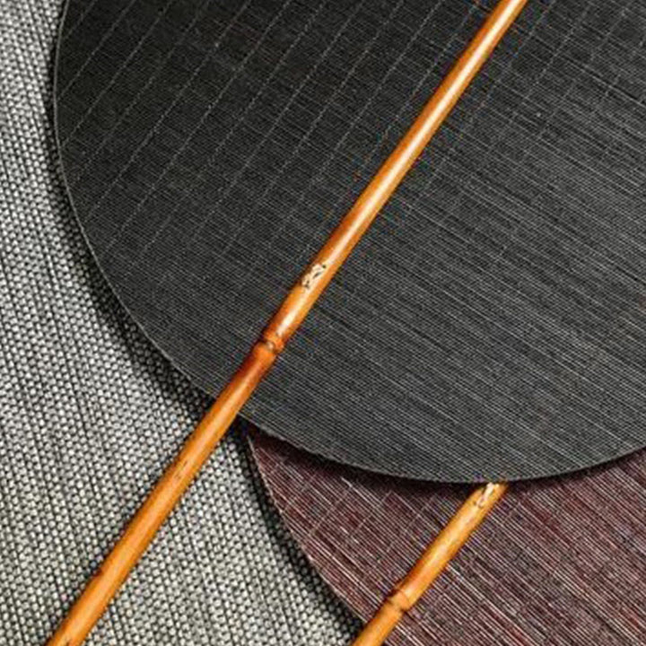 Buddha Stones Hecho a mano estilo chino abanico de bambú tejido redondo ovalado forma de plátano con mango largo