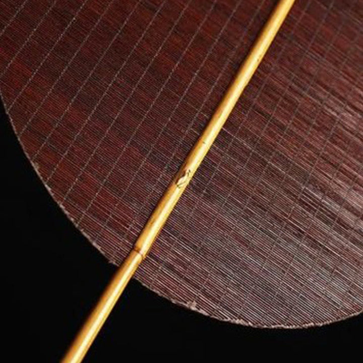 Buddha Stones Hecho a mano estilo chino abanico de bambú tejido redondo ovalado forma de plátano con mango largo