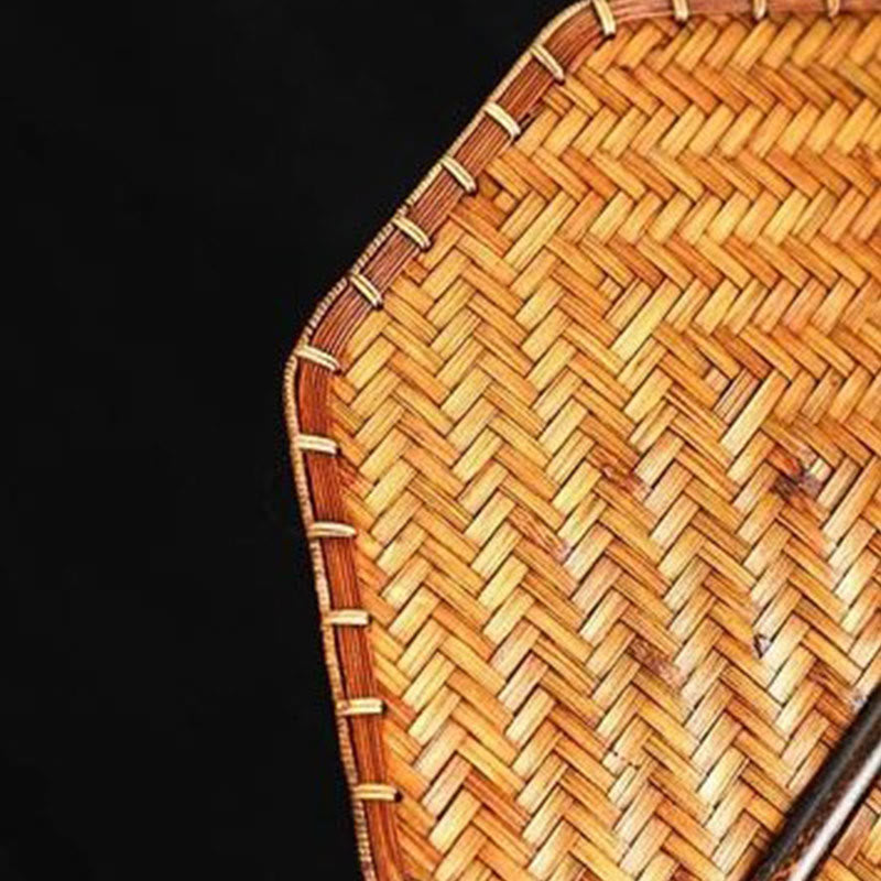 Buddha Stones Hecho a mano estilo chino abanico de bambú tejido redondo ovalado forma de plátano con mango largo