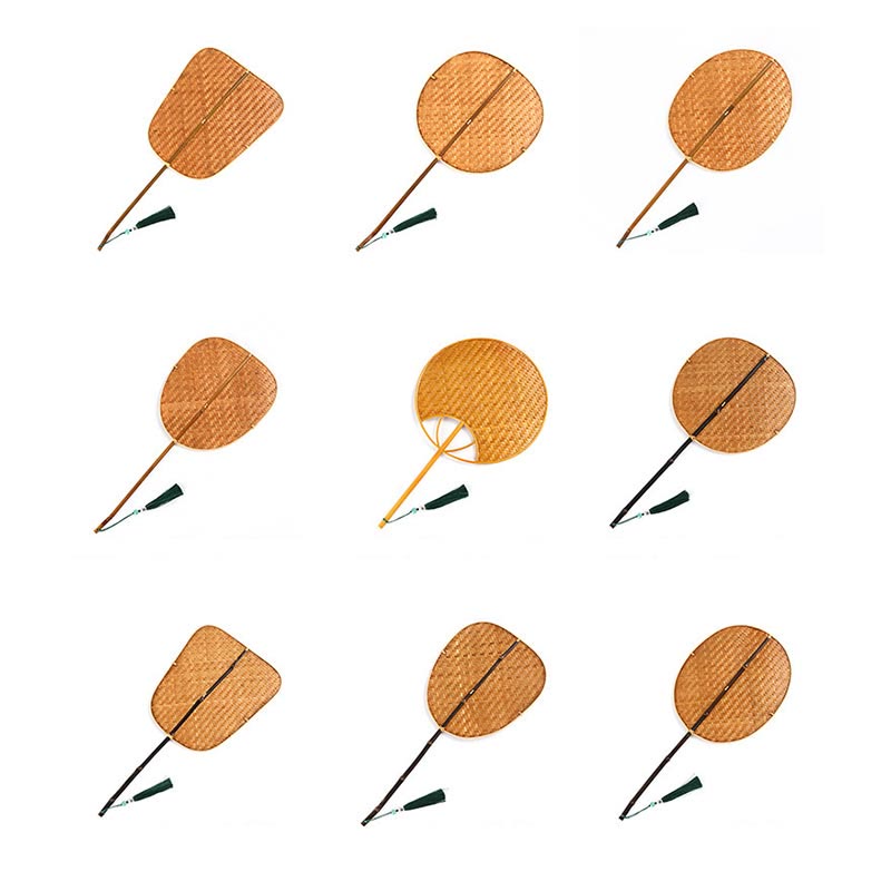 Buddha Stones, Abanico de mango largo con forma de cono, oval o redondo, hecho a mano en estilo chino y tejido en bambú