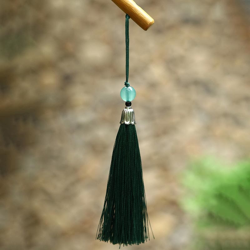 Buddha Stones, Abanico de mango largo con forma de cono, oval o redondo, hecho a mano en estilo chino y tejido en bambú