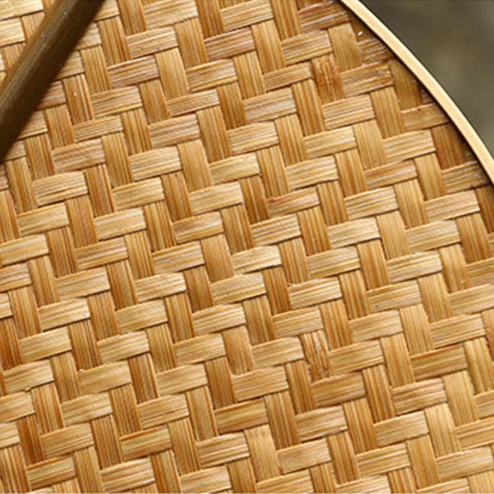 Buddha Stones, Abanico de mango largo con forma de cono, oval o redondo, hecho a mano en estilo chino y tejido en bambú