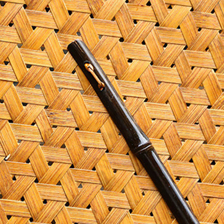 Abanico de Verano Estilo Retro Chino Hecho a Mano Tejido de Bambú Redondo en Forma de Plátano con Mango Largo de Buddha Stones