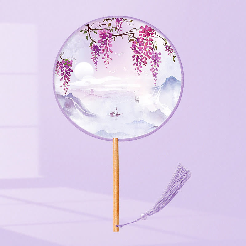 Buddha Stones Hoja de Ginkgo Pez Koi Flor de Cerezo Flores de Primavera Abanico de Mano con Mango de Madera