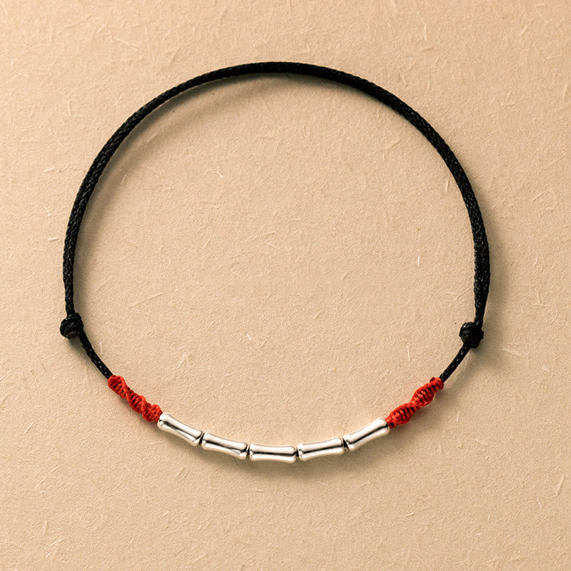 Buddha Stones Pulsera Ultradelgada de Cuerda Trenzada de Diseño de Bambú de Plata Esterlina 925 de Buena Suerte