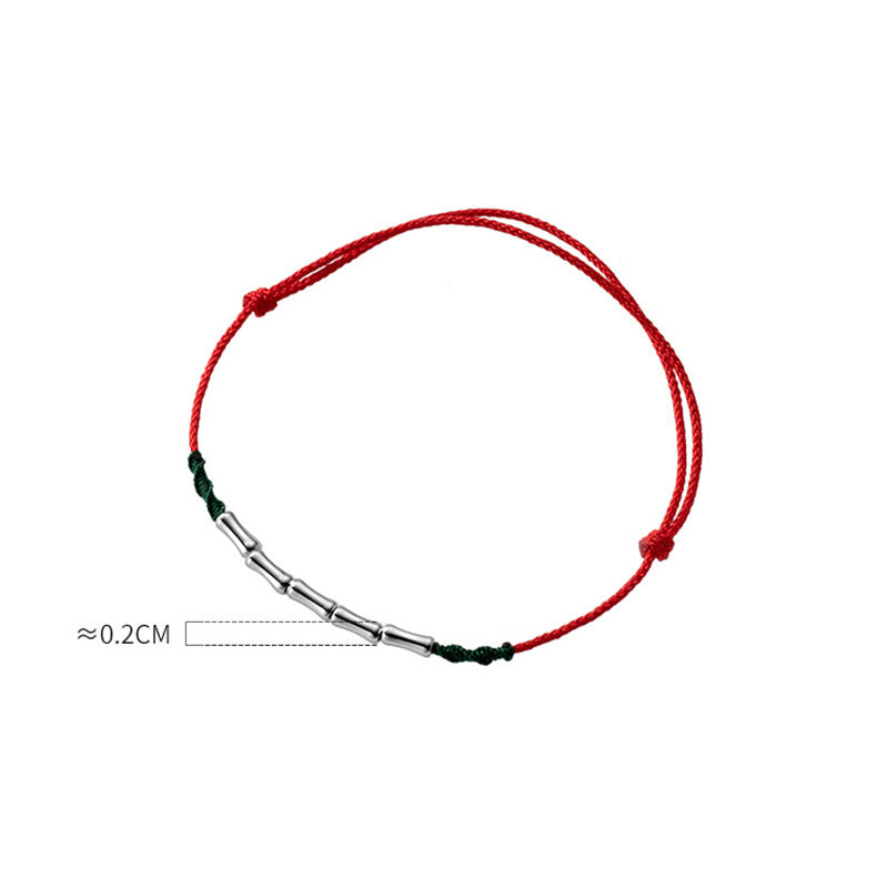 Buddha Stones Pulsera Ultradelgada de Cuerda Trenzada de Diseño de Bambú de Plata Esterlina 925 de Buena Suerte