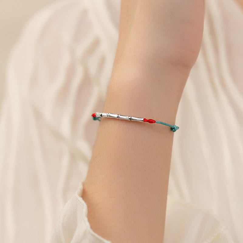 Buddha Stones Pulsera Ultradelgada de Cuerda Trenzada de Diseño de Bambú de Plata Esterlina 925 de Buena Suerte