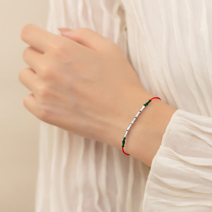 Buddha Stones Pulsera Ultradelgada de Cuerda Trenzada de Diseño de Bambú de Plata Esterlina 925 de Buena Suerte