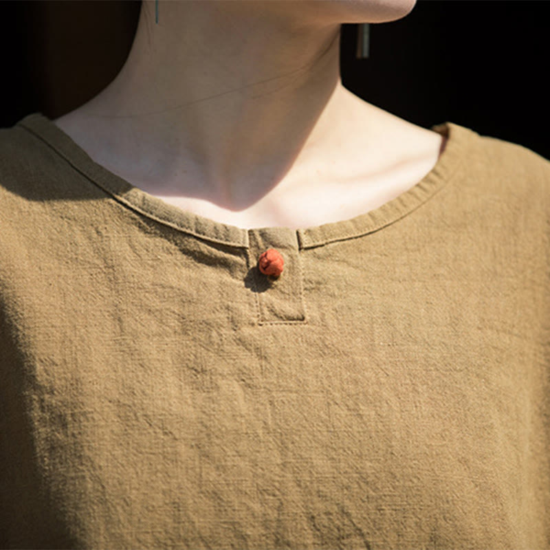 Buddha Stones Camiseta casual de media manga de ramio y algodón