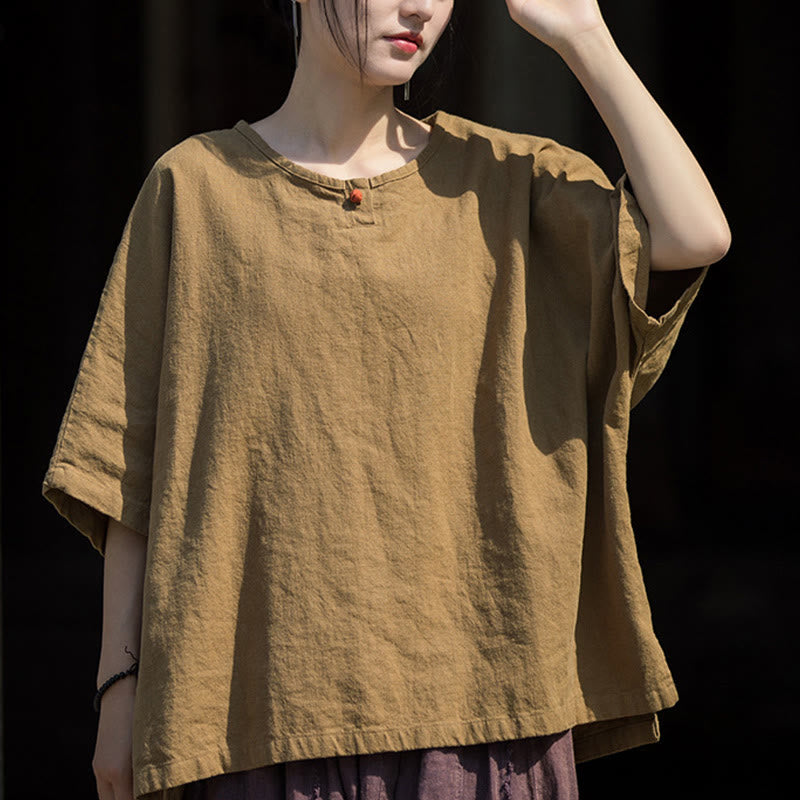 Buddha Stones Camiseta casual de media manga de ramio y algodón