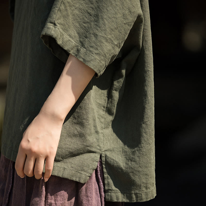 Buddha Stones Camiseta casual de media manga de ramio y algodón