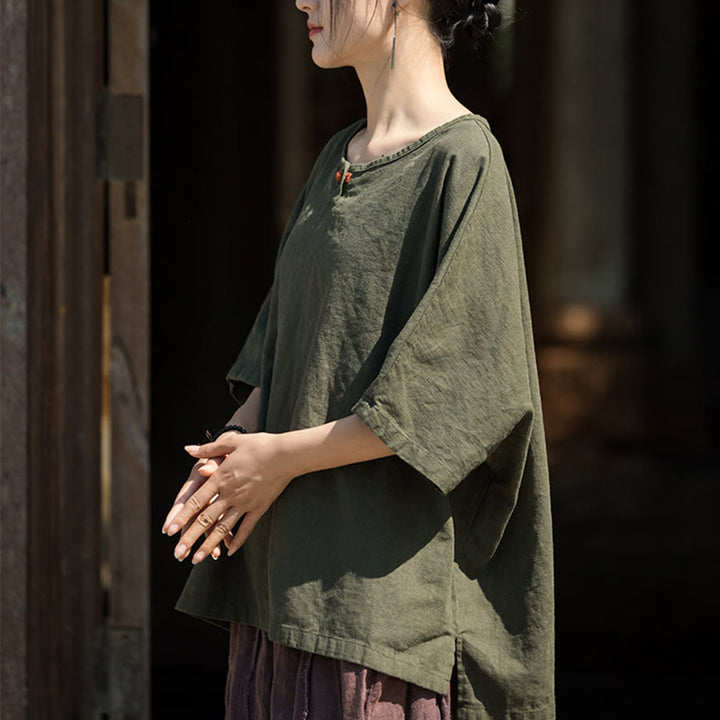 Buddha Stones Camiseta casual de media manga de ramio y algodón