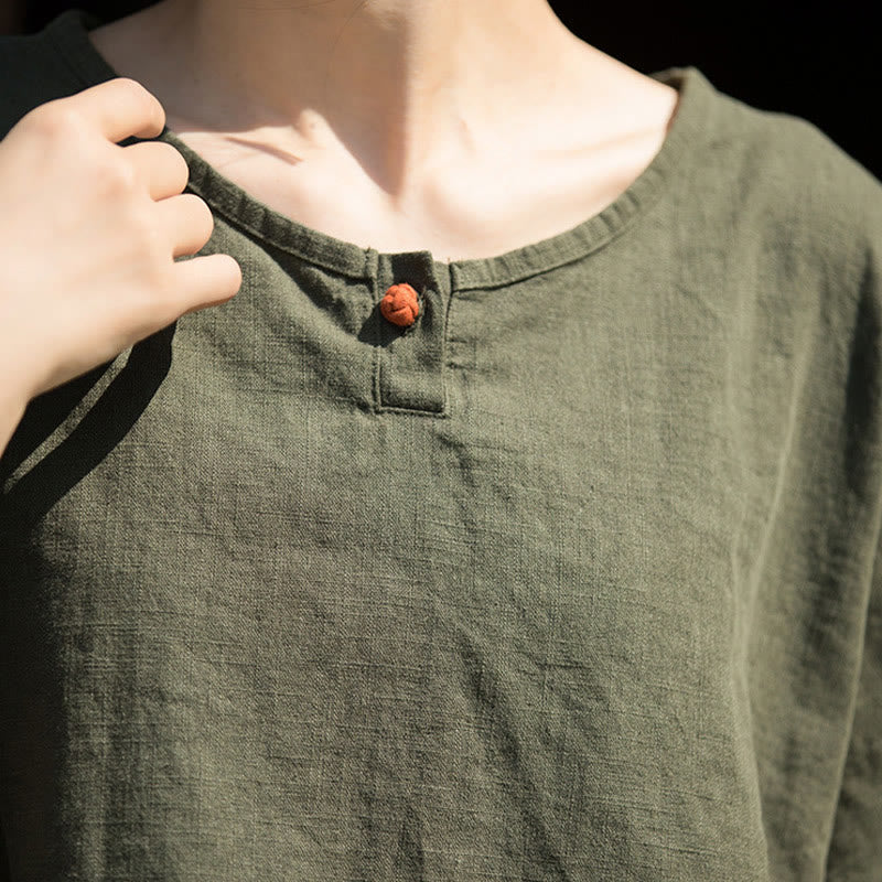 Buddha Stones Camiseta casual de media manga de ramio y algodón