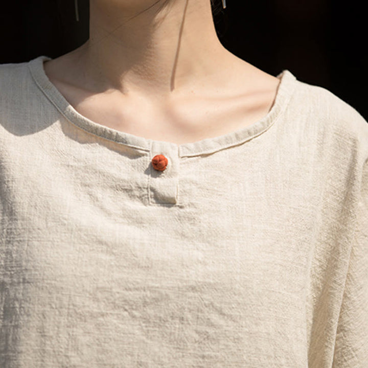 Buddha Stones Camiseta casual de media manga de ramio y algodón