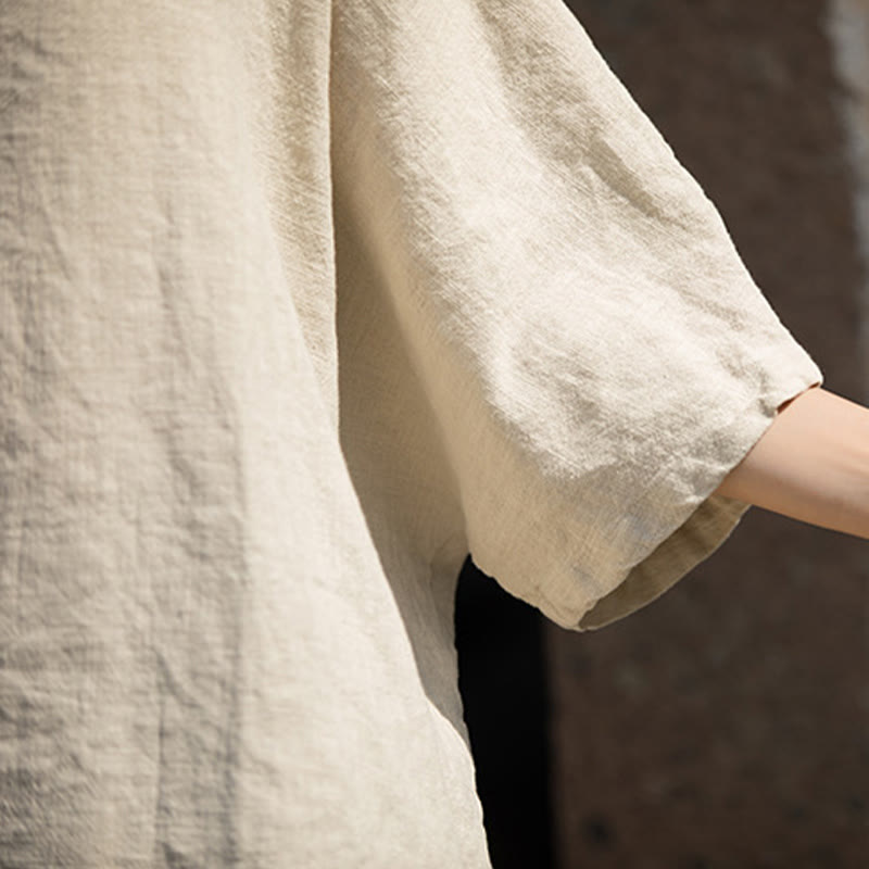 Buddha Stones Camiseta casual de media manga de ramio y algodón